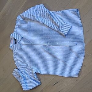 Bugatchi UOMO Blue Stripe Paisley Button Down Dress Shirt Men's sz XL